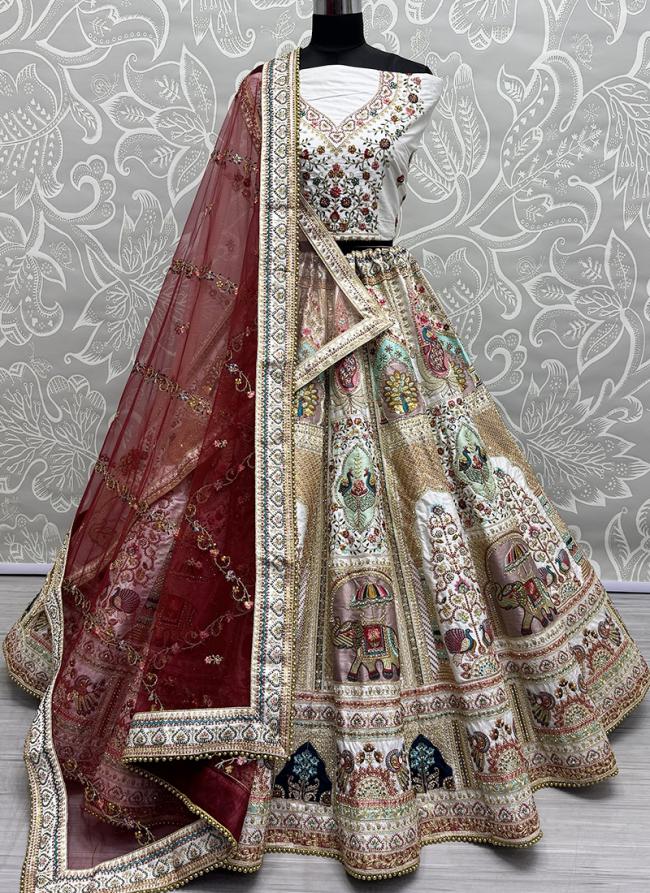 Silk White Bridal Wear Embroidery Work Lehenga Choli